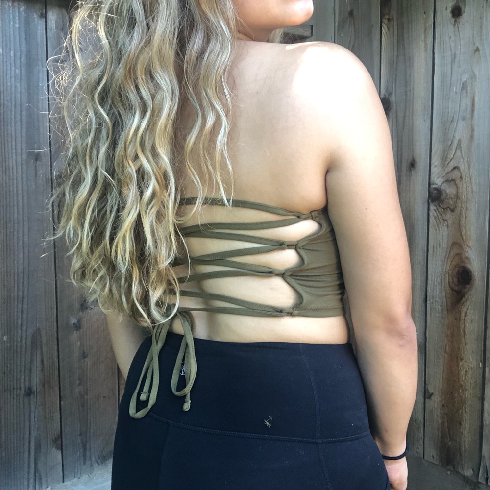Back Lace Cropped Tube Top - Olive